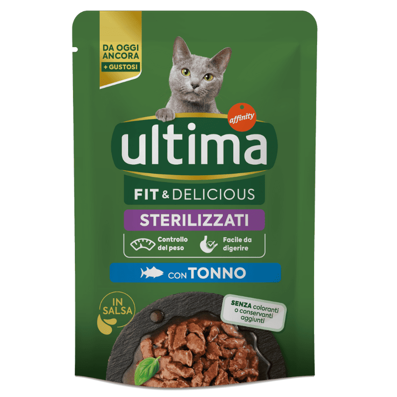 ULTIMA Cat Fit & Delicious Sterilised Ton 85 g – Hrană Umedă pentru Pisici Sterilizate | Suport pentru Digestie Ușoară şi Piele Sanatoasa