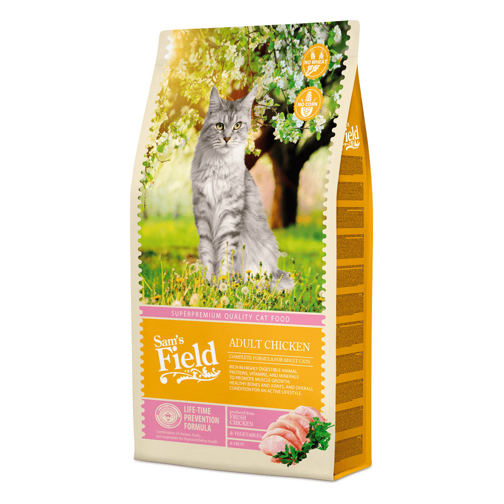SAM'S FIELD Cat Adult Chicken 7,5 kg | Hrana Uscata Superpremium pentru Pisici Adulte | Vitalitate, Digestie Usoara si Blana Sanatoasa | Cu Pui Proaspat si Orez 