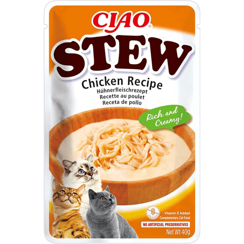 CIAO CHURU Stew Fasii de Pui in Supa Cremoasa 40 g | Hrana Umeda Complementara pentru Pisici | Delicioasa si Sanatoasa, Fara Cereale, Topping Palatabil