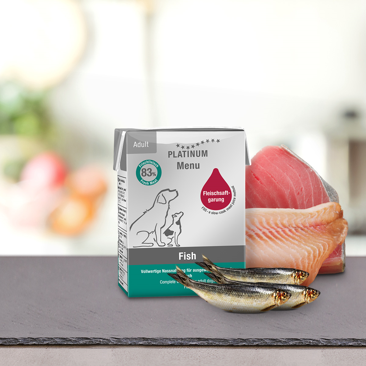 PLATINUM Menu Adult, cu Peste, Hrana Umeda Pentru Caini 185g