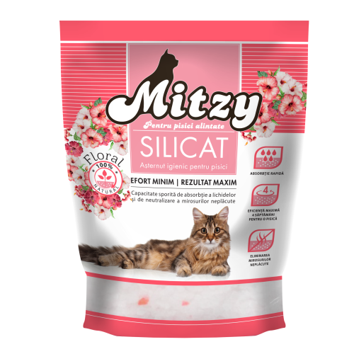 MITZY Floral 3.8 L | Nisip Silicat pentru Litieră cu Parfum Floral, Control al Mirosurilor și Utilizare Îndelungată