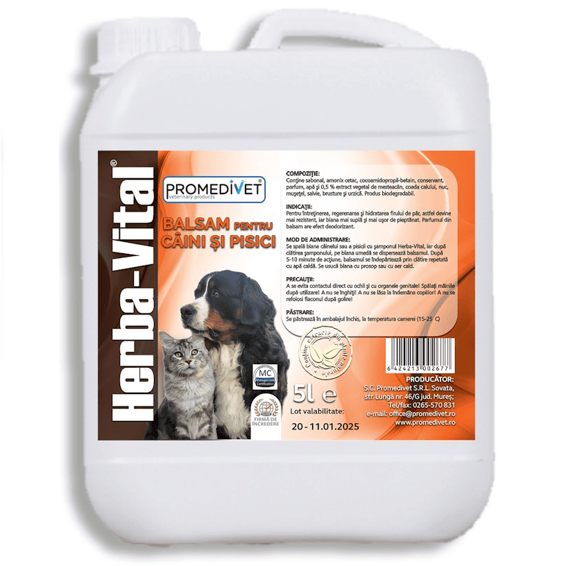 PROMEDIVET Herba Vital Balsam pentru Caini si Pisici, 5 L - Balsam Hidratant Profesional cu Extracte de Plante pentru Hranirea si Intretinerea Blanii