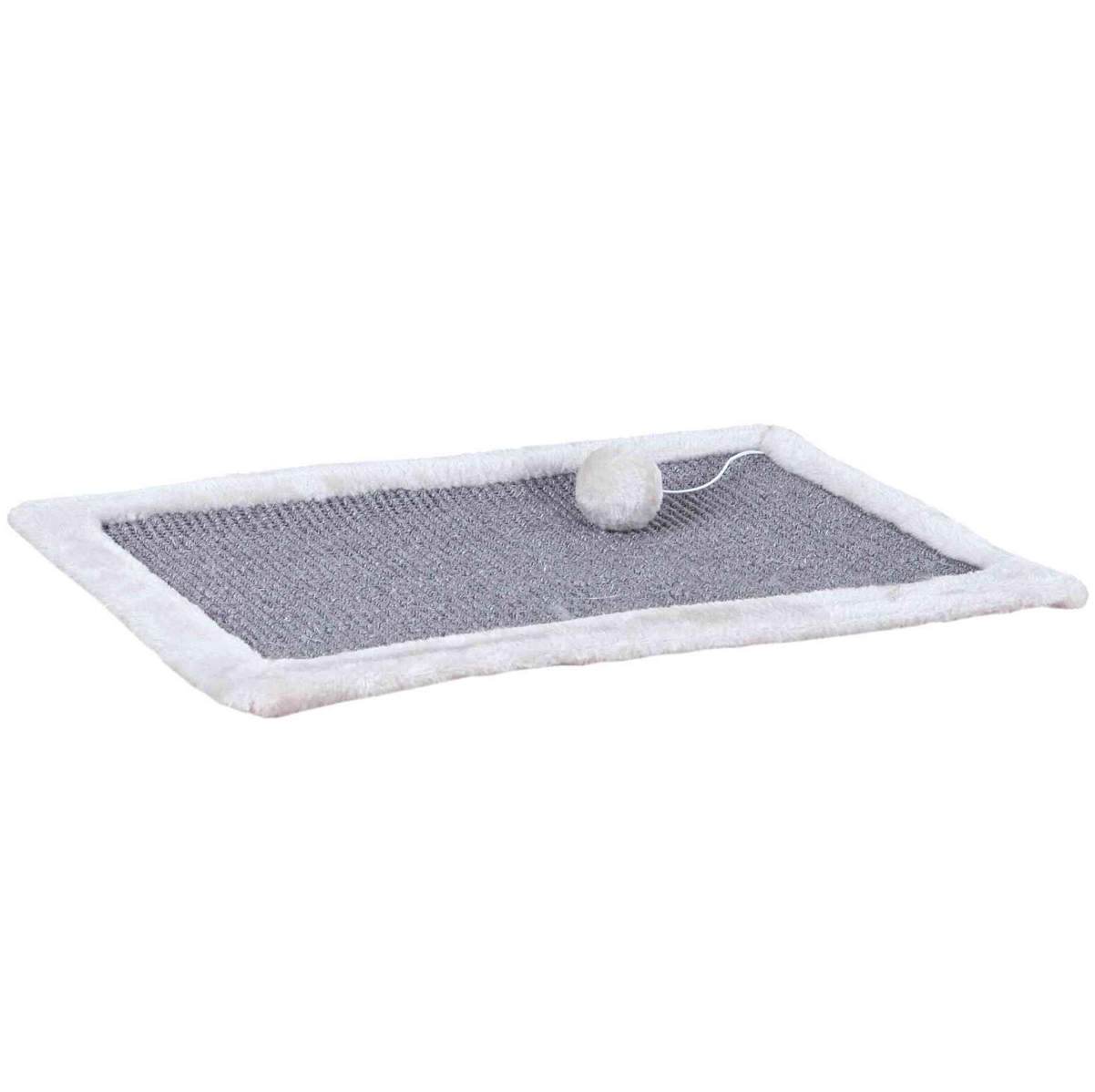 Sisal Plat Gri cu Margine din Plus Gri si Jucarie Minge Pufoasa Pentru Pisici, 55x35cm