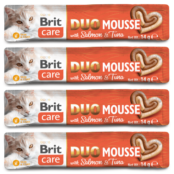 BRIT CARE Cat Creamy Duo Mousse cu Somon si Ton 4x14 g | Recompensa Cremoasa pentru Pisici