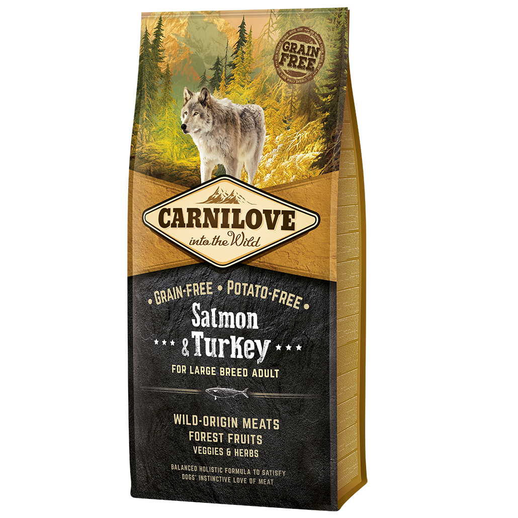 CARNILOVE Grain Free Adult Large Breed, Somon si Curcan, Hrana Uscata Fara Cereale Caine, Digestie Optima, 4kg