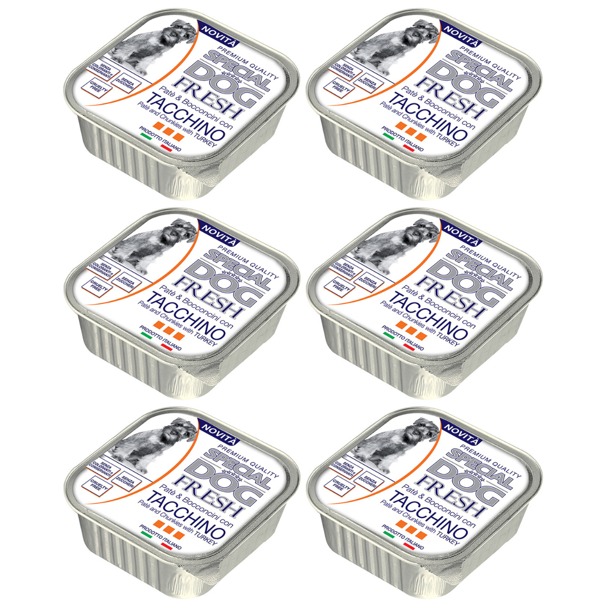 MONGE Special Dog Fresh, cu Curcan, Set Conserve Hrana Umeda Pentru Caini (pateu cu bucatele de carne), 6x150g