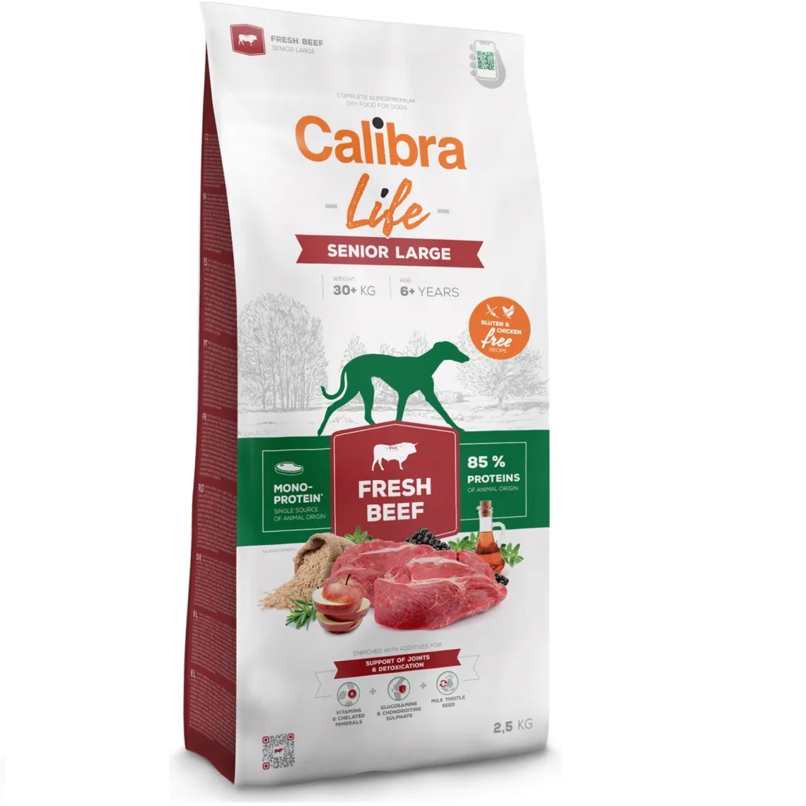 CALIBRA Dog Life Senior Large – Hrană Uscată Monoproteică cu Vită Proaspătă, Fără Gluten și Pui, pentru Câini Seniori de Talie Mare (7+ Ani), 2.5kg
