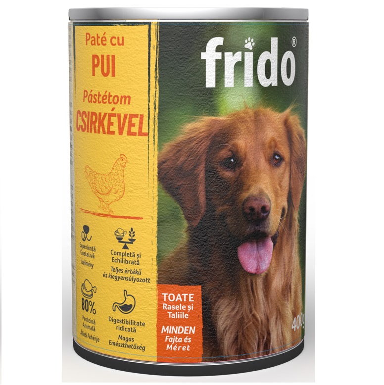 FRIDO Pate cu Pui 400g – Hrana Umeda Economica pentru Caini, Indiferent de Varsta si Talie