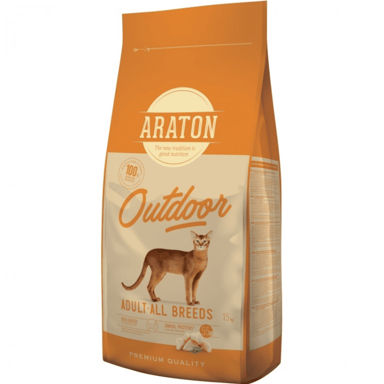 ARATON Cat Adult Outdoor 15 kg | Hrana Uscata Completa cu Pui si Curcan pentru Pisici Adulte Active