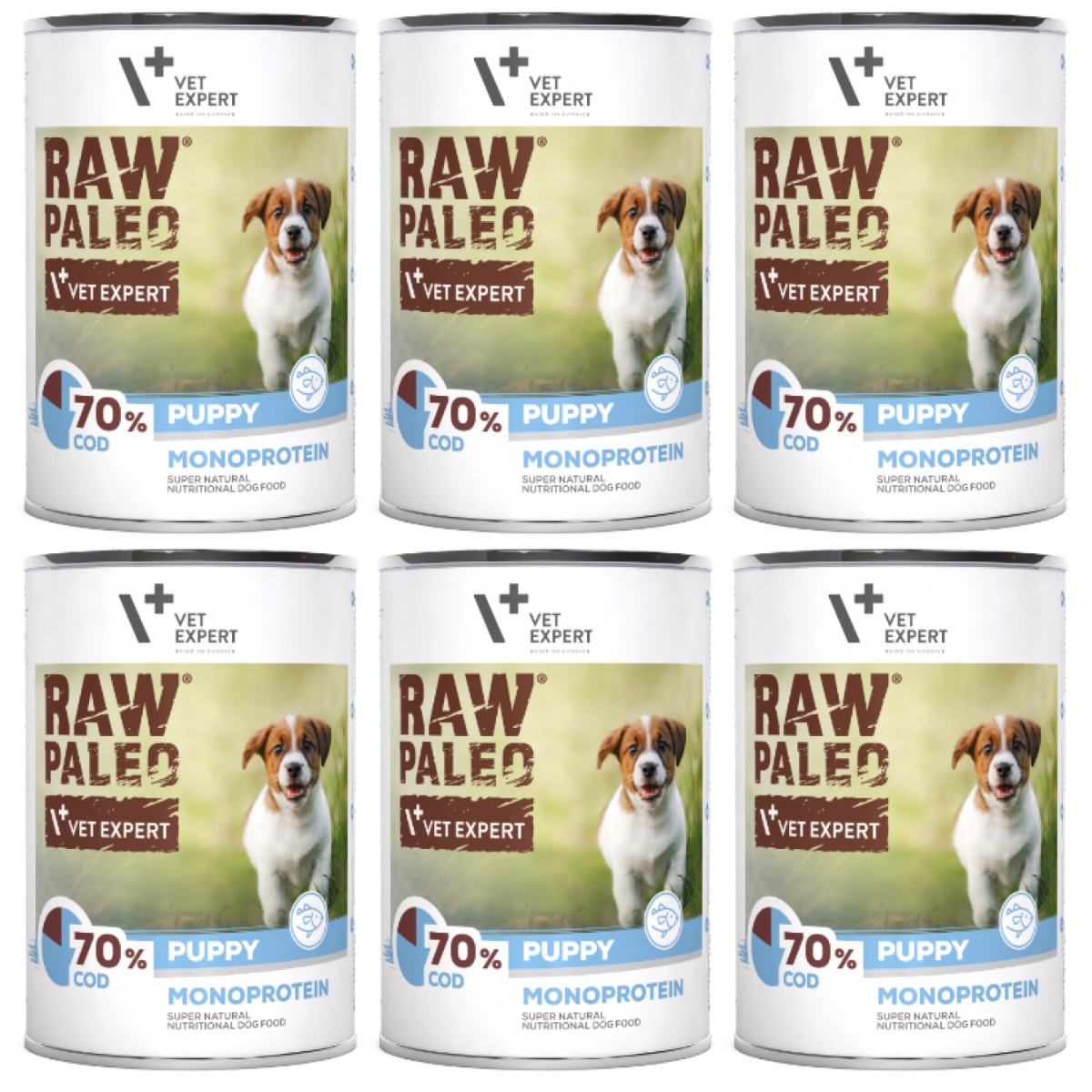RAW PALEO Puppy, cu Cod, Set Conserve Hrana Umeda Monoproteica, Fara Cereale, Pentru Caini Juniori, 400g