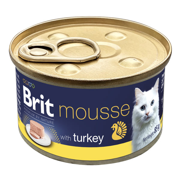 BRIT PREMIUM by Nature Cat Mousse cu Curcan 85 g | Hrana Umeda Completa pentru Pisici Adulte (pateu fin)