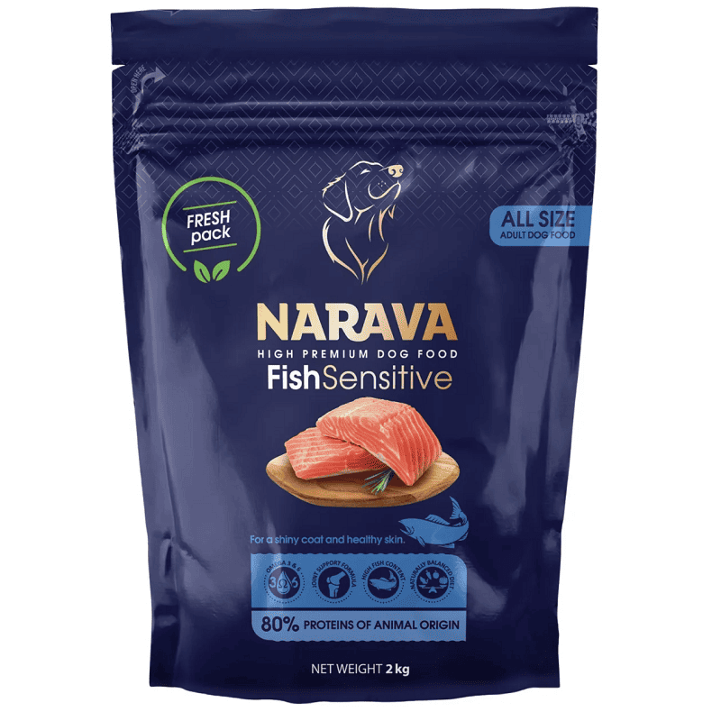 NARAVA Adult All Size cu Peste 2 kg | Hrana Uscata Premium pentru Caini Adulti | Piele Sanatoasa, Blana Stralucitoare si Digestie Buna
