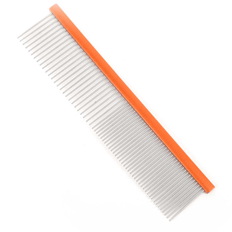 GROOM PROFESSIONAL Spectrum Aluminium Comb 50/50 Orange 19cm | Pieptene Profesional cu Dinți Scurți 28 mm pentru Câini cu Blană Fină