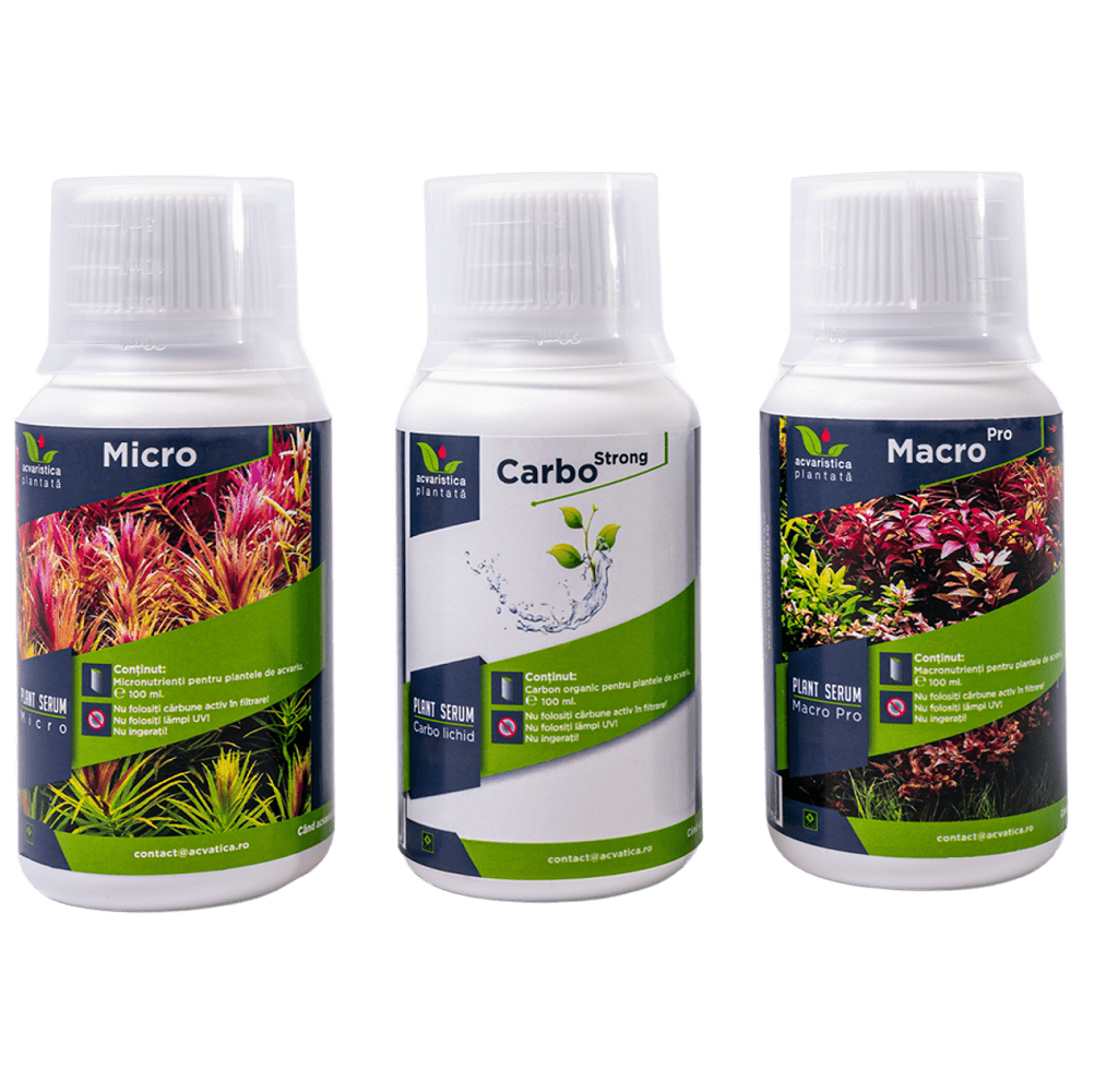Micro-Macro-Pro Carbo PLANT SERUM, Pachet Fertilizanti Pentru Plante de Acvariu, 3x100ml