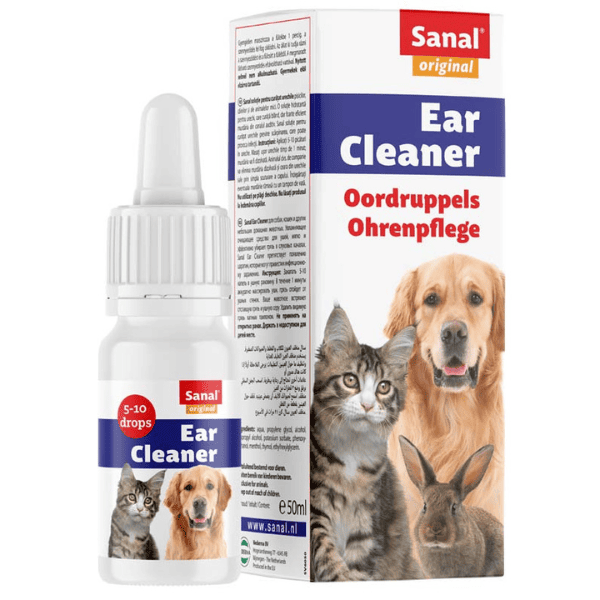 SANAL Ear Cleaner 50 ml | Solutie pentru Curatarea Urechilor la Caini, Pisici si Rozatoare | Indeparteaza Murdaria si Cerumenul in Exces