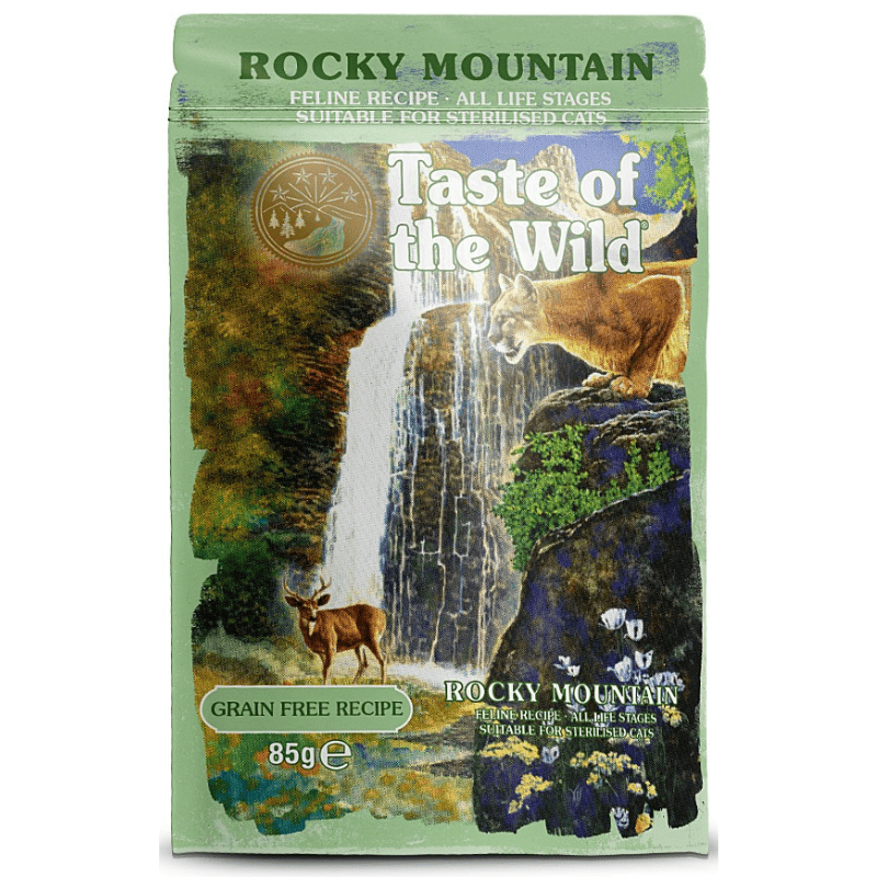 TASTE of the WILD Cat Pouch All Life Stages Rocky Mountain 85 g | Hrana Umeda Fara Cereale pentru Pisici de Toate Varstele | Bucati de Pui si Somon in Sos
