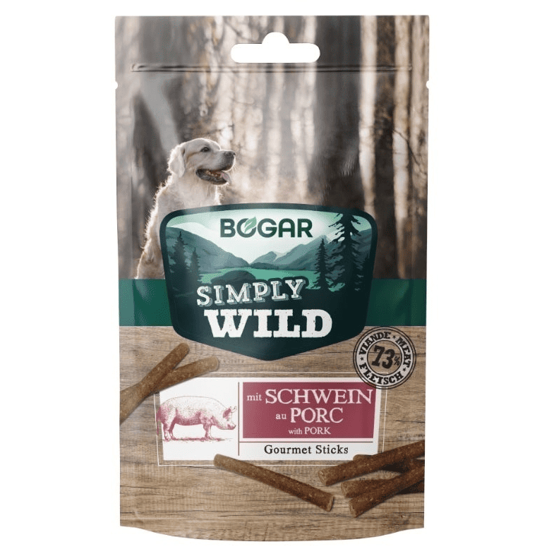 BOGAR Simply Wild Sticksuri Porc 110 g | Recompense Premium de Mestecat pentru Caini