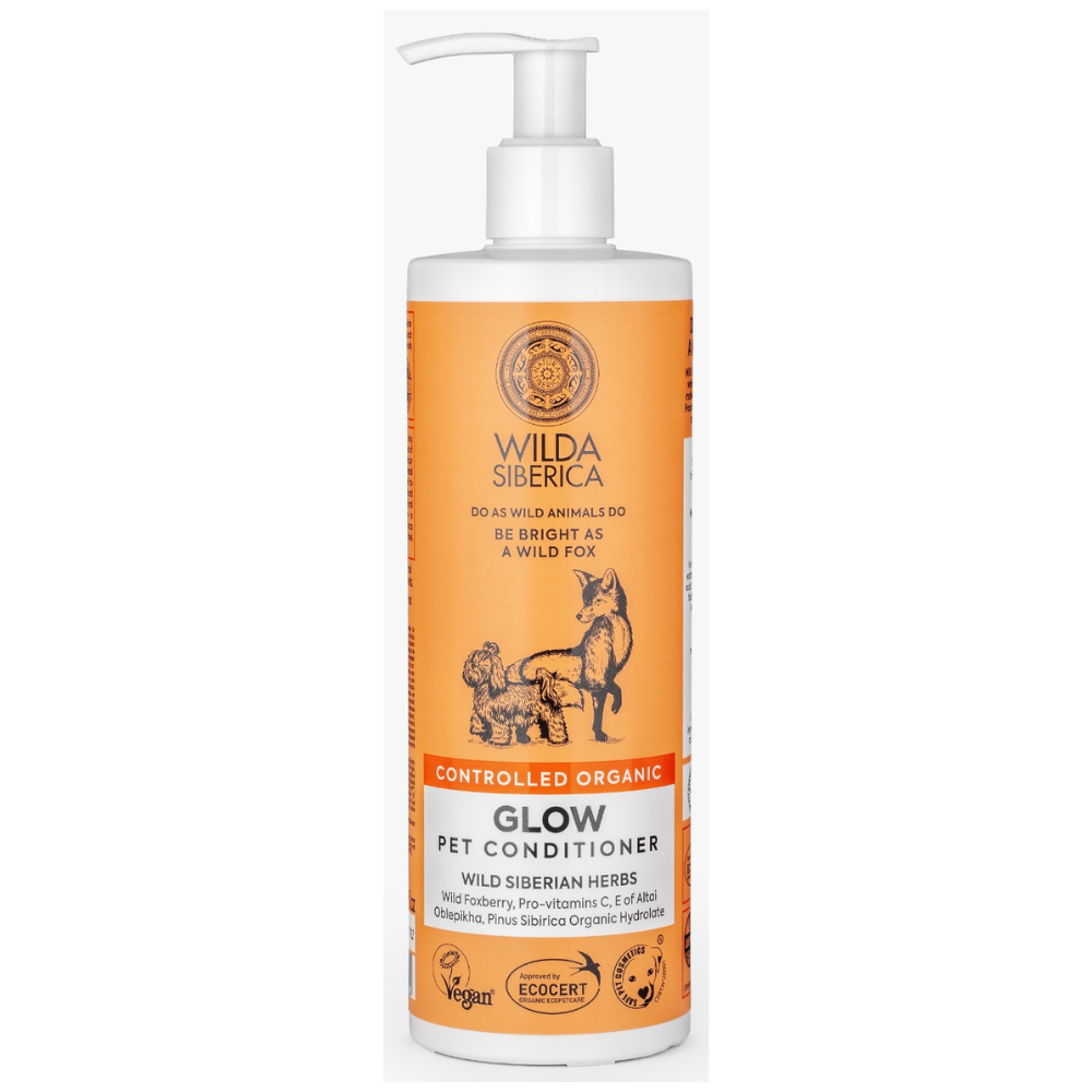 WILDA SIBERICA Glow Balsam Vegan, cu Fructele Vulpii și Cătină, pentru Strălucirea Blănii la Câini și Pisici, 400ml
