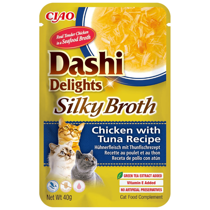 CIAO Dashi Delights Silky Broth Pui cu Ton 40 g | Hrana Umeda Complementara pentru Pisici | Supa Fina Fara Cereale, Nutritiva, Sanatoasa si Delicioasa