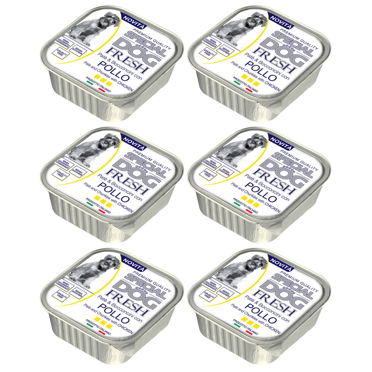 MONGE Special Dog Fresh, cu Pui, Set Conserve Hrana Umeda Pentru Caini (pateu cu bucatele de carne), 6x150g
