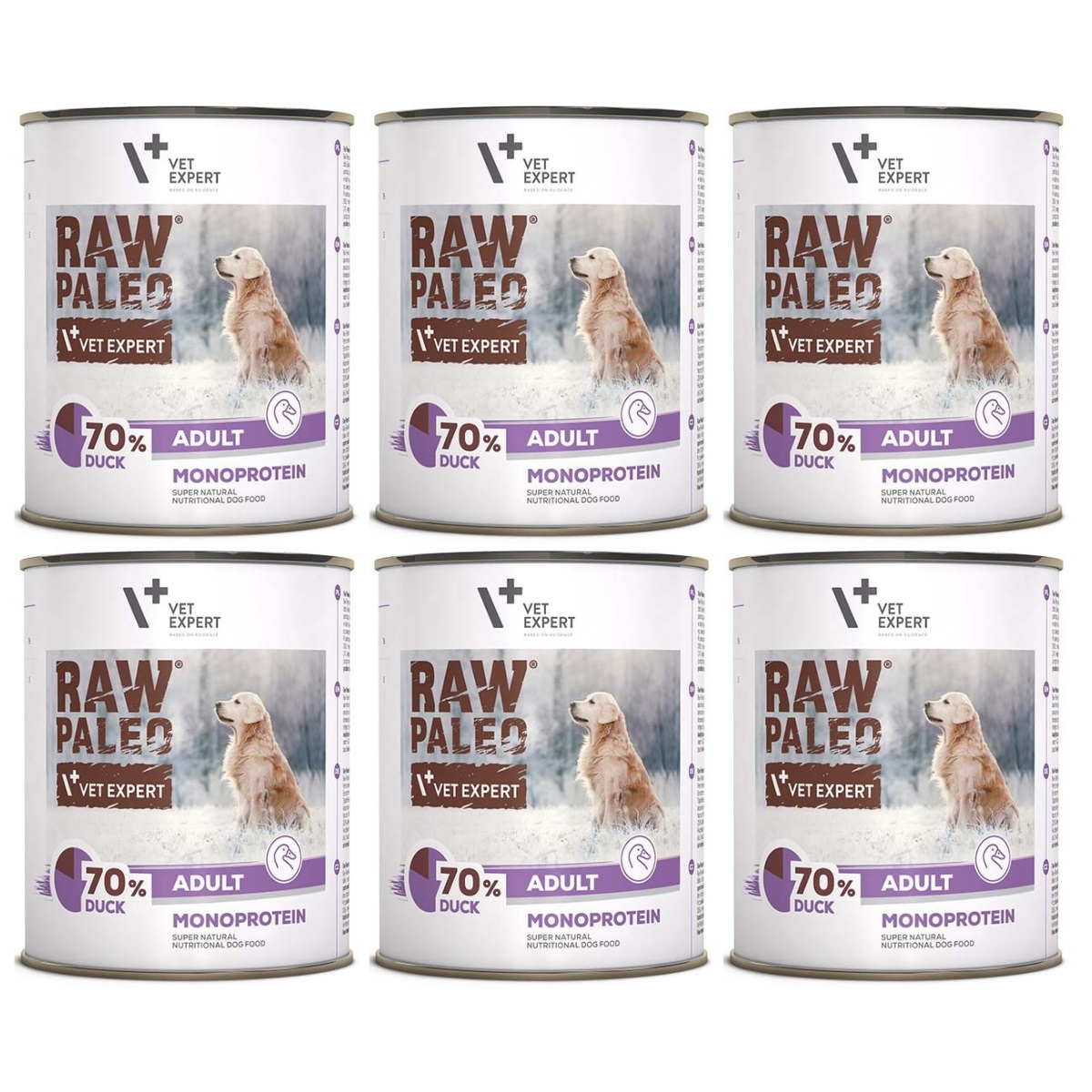 RAW PALEO Adult, cu Rata, Set Conserve Hrana Umeda Monoproteica, Fara Cereale, Pentru Caini, 6x800g