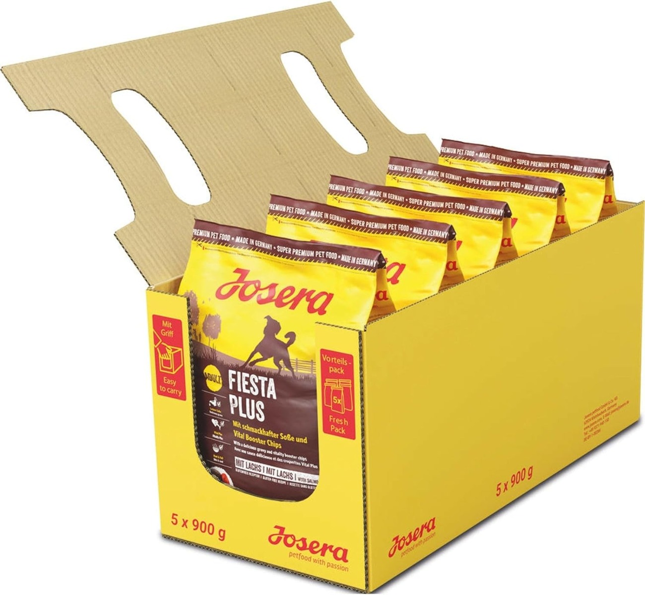JOSERA Fiesta Plus cu Pasăre și Somon, 5x900 g – Hrană Uscată Premium pentru Câini Adulți, cu Vital Booster pentru Sănătate și Vitalitate