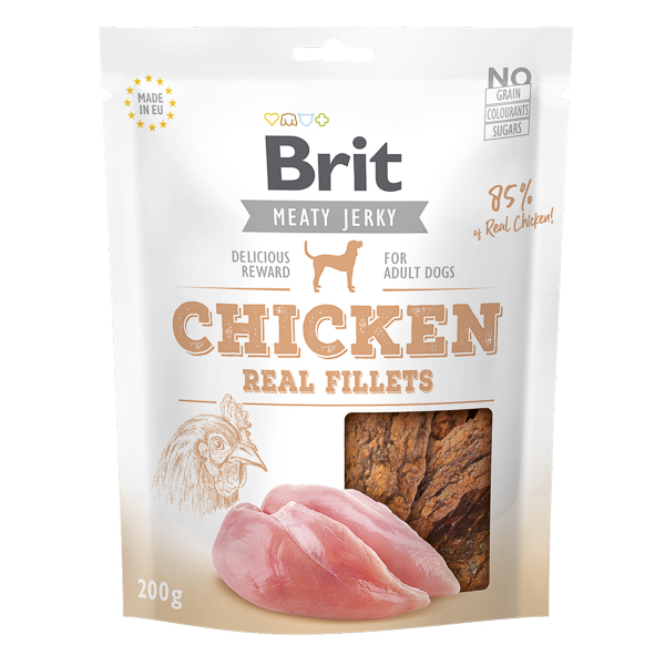 BRIT Jerky Chicken Fillets 200 g – Recompense Naturale Fara Cereale pentru Caini, cu File de Pui, Bogate in Proteine