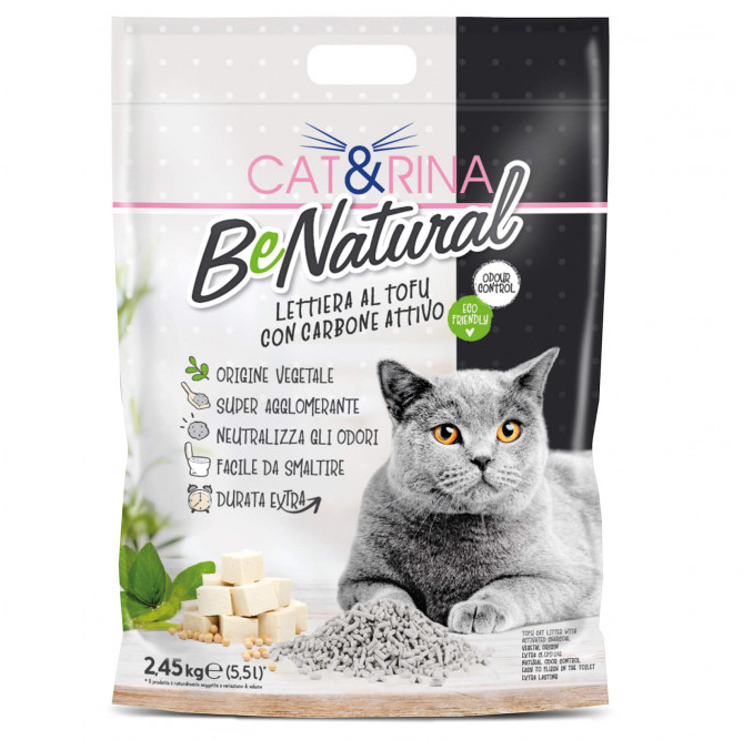 CAT&RINA BeNatural, Asternut igienic Vegetal (Tofu si Carbune Activ) Pentru Litiera Pisici, 5.5L