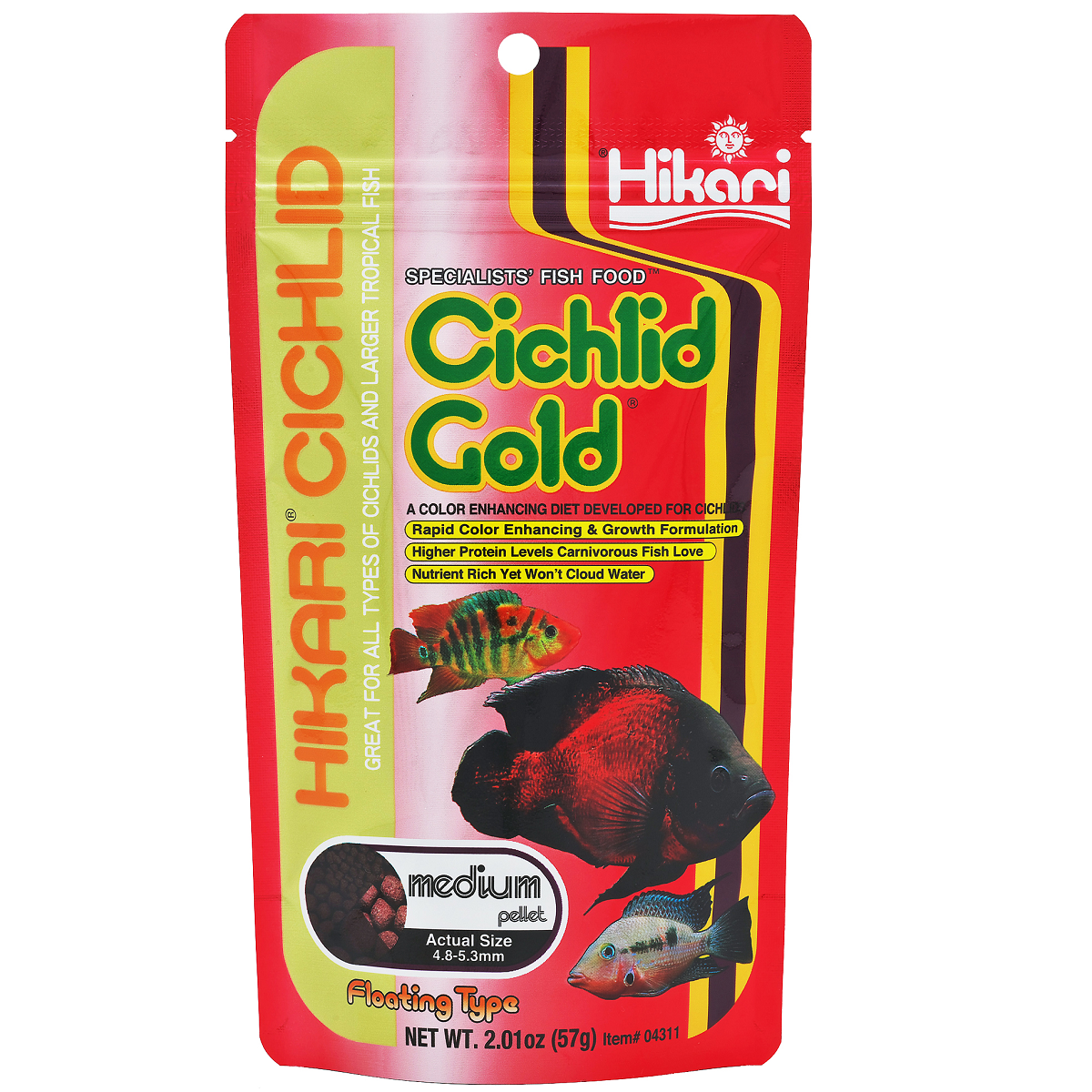 HIKARI Cichlid Gold Medium, Hrana Pentru Intensificarea Coloritului Ciclidelor si a Altor Pesti Tropicali, 57g