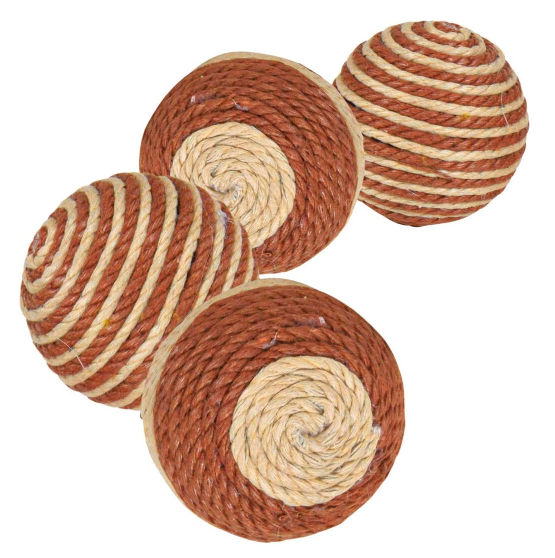 Jucarie Pisici Set 4 Mingi din Plastic Acoperite cu Fir de Bumbac, 4.5cm