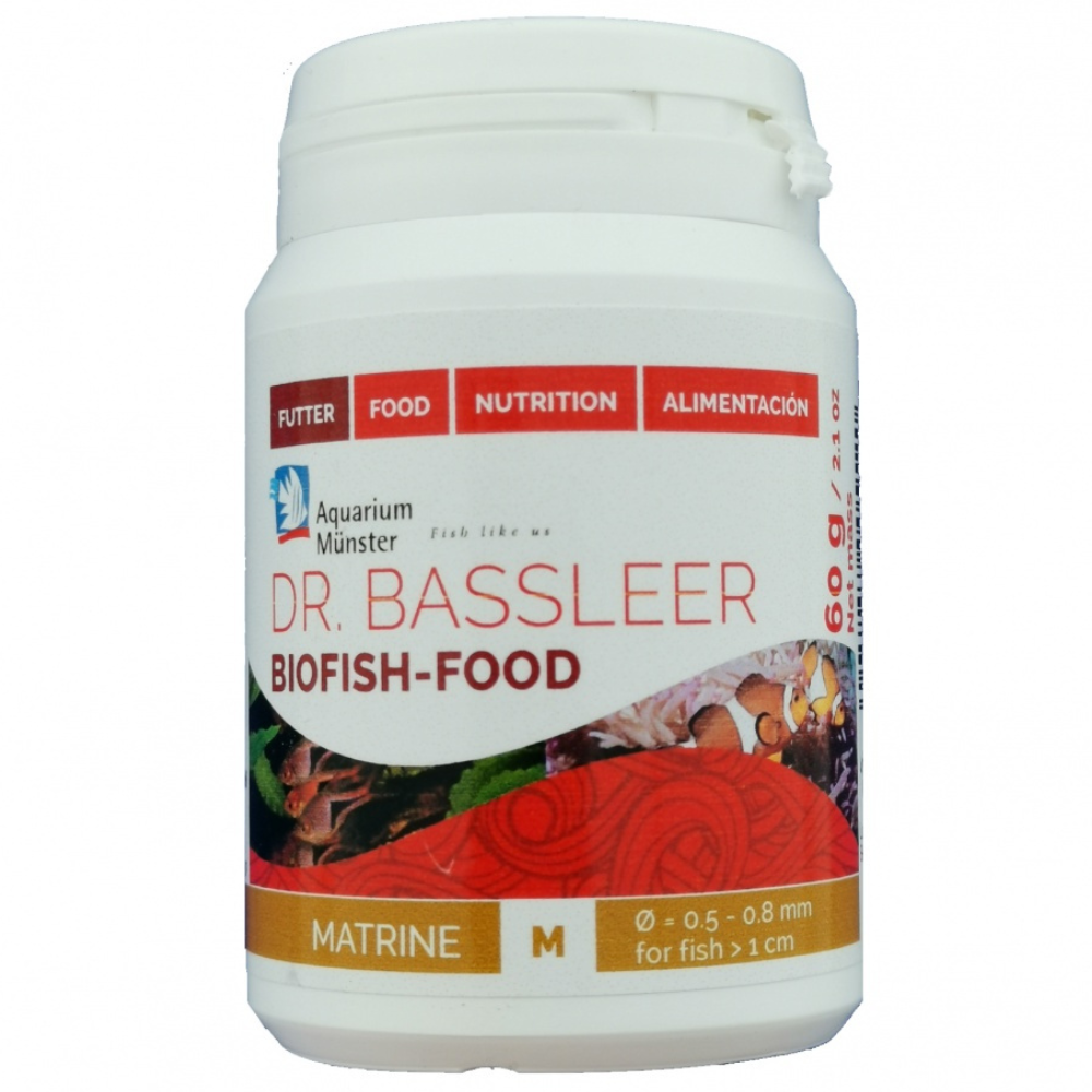 Aquarium Munster DR. BASSLEER Biofish Food Matrine M, 60 g – Hrană Granulata Premium pentru Pesti de Acvariu, cu Efect Repulsiv Natural împotriva Paraziților Externi