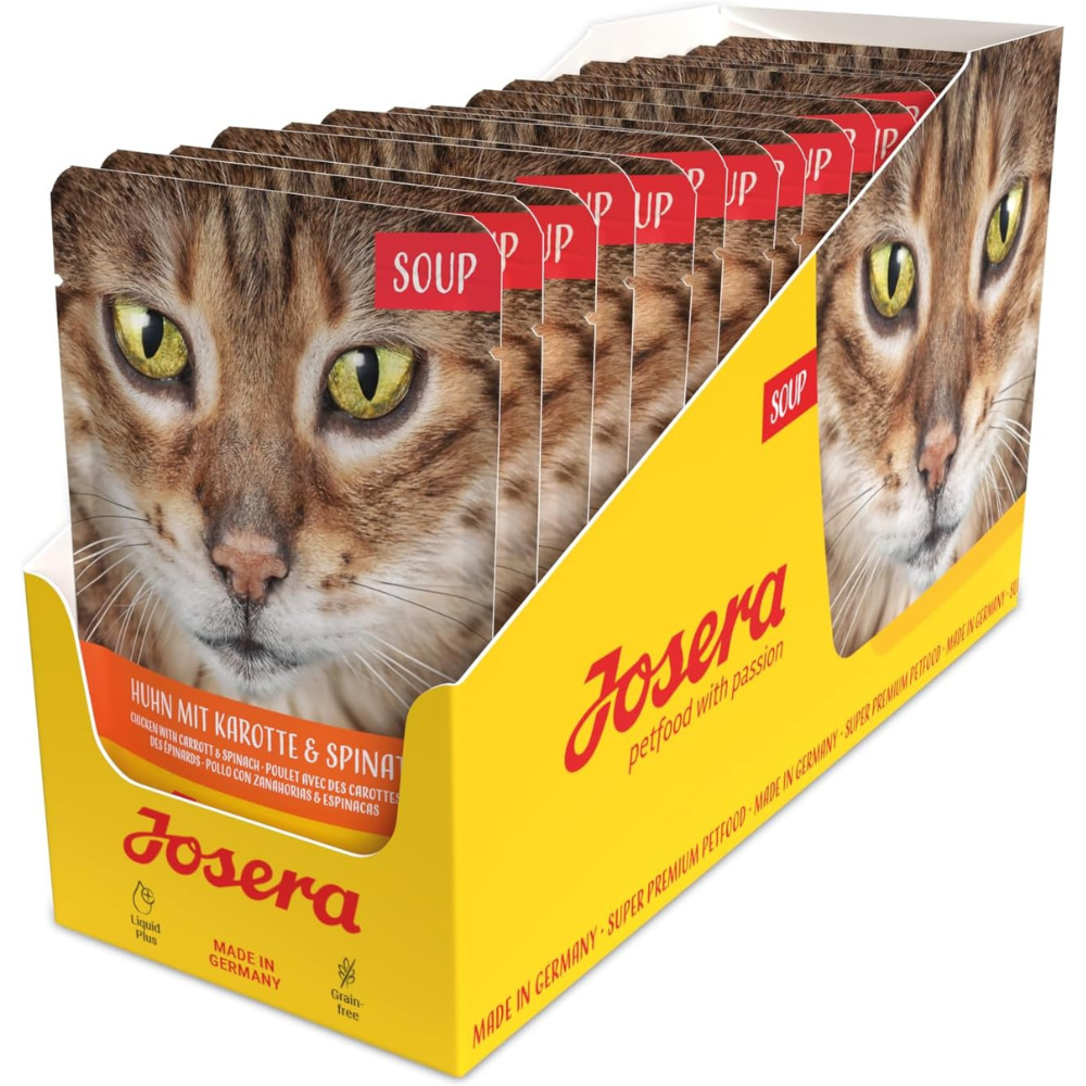 JOSERA Chicken Soup with Carrot & Spinach Set 16x70 g – Hrană Umedă Completă pentru Pisici Adulte, Supă Delicioasă cu Pui, Morcov și Spanac