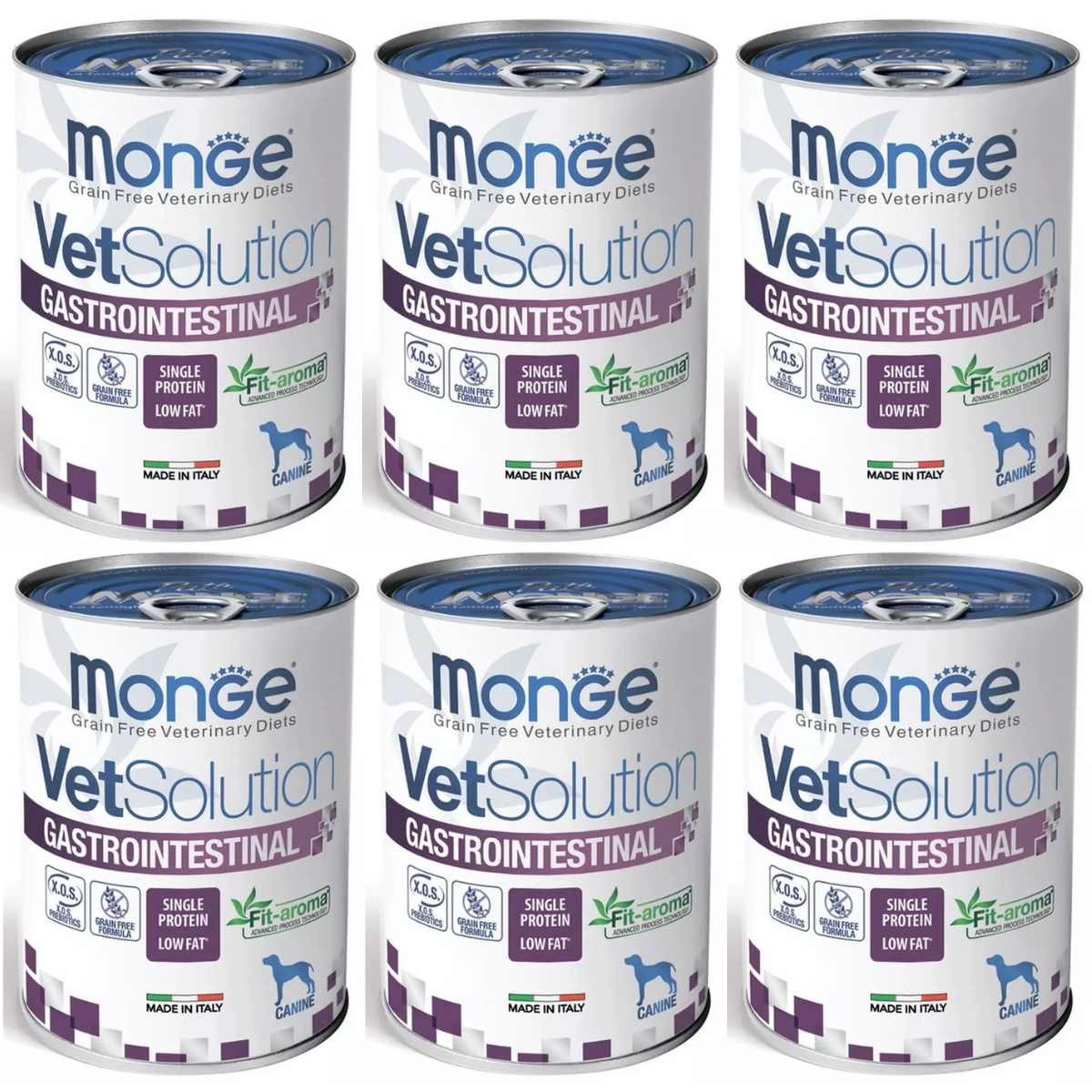 MONGE VETSOLUTION Gastrointestinal Canine, Set Conserve Hrana Umeda Pentru Caini cu Afectiuni Gastrointestinale, 6x400g