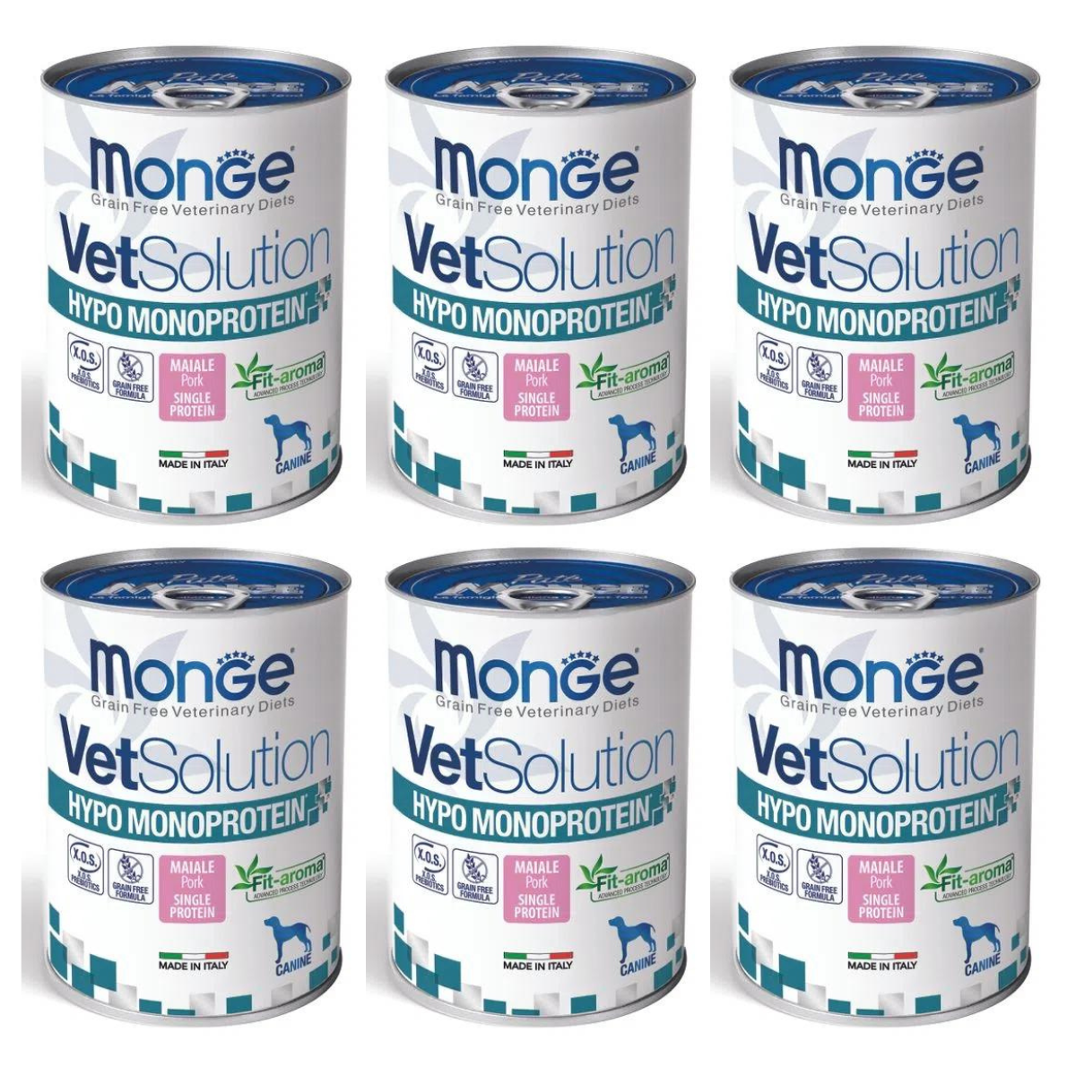 MONGE VETSOLUTION Hypo Monoprotein, cu Porc, Set Conserve Hrana Umeda Monoproteica Pentru Caini Sensibili, 6x400g