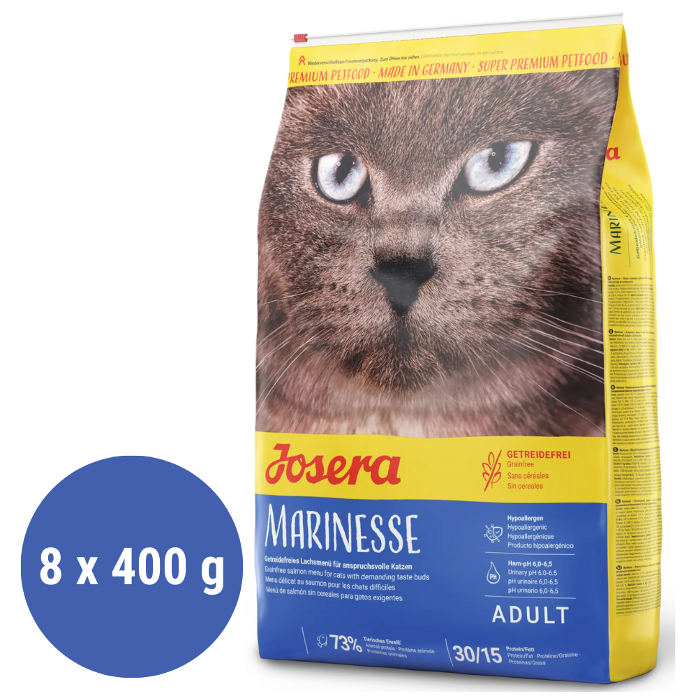 Josera Marinesse cu Somon si Cartofi, Set 8x400 g – Hrană Uscată Premium Hipoalergenică pentru Pisici Sensibile Predispuse la Alergii sau Intolerante Alimentare