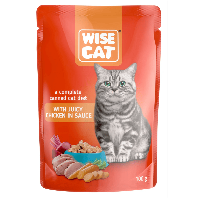 WISE Cat cu Pui in Sos, 100 g | Hrană Umedă pentru Pisici Adulte 