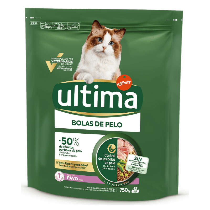 ULTIMA Cat Hairball Curcan 750 g – Hrană Uscată pentru Pisici Adulte | pentru Controlul Formării și Eliminării Ghemelor de Păr