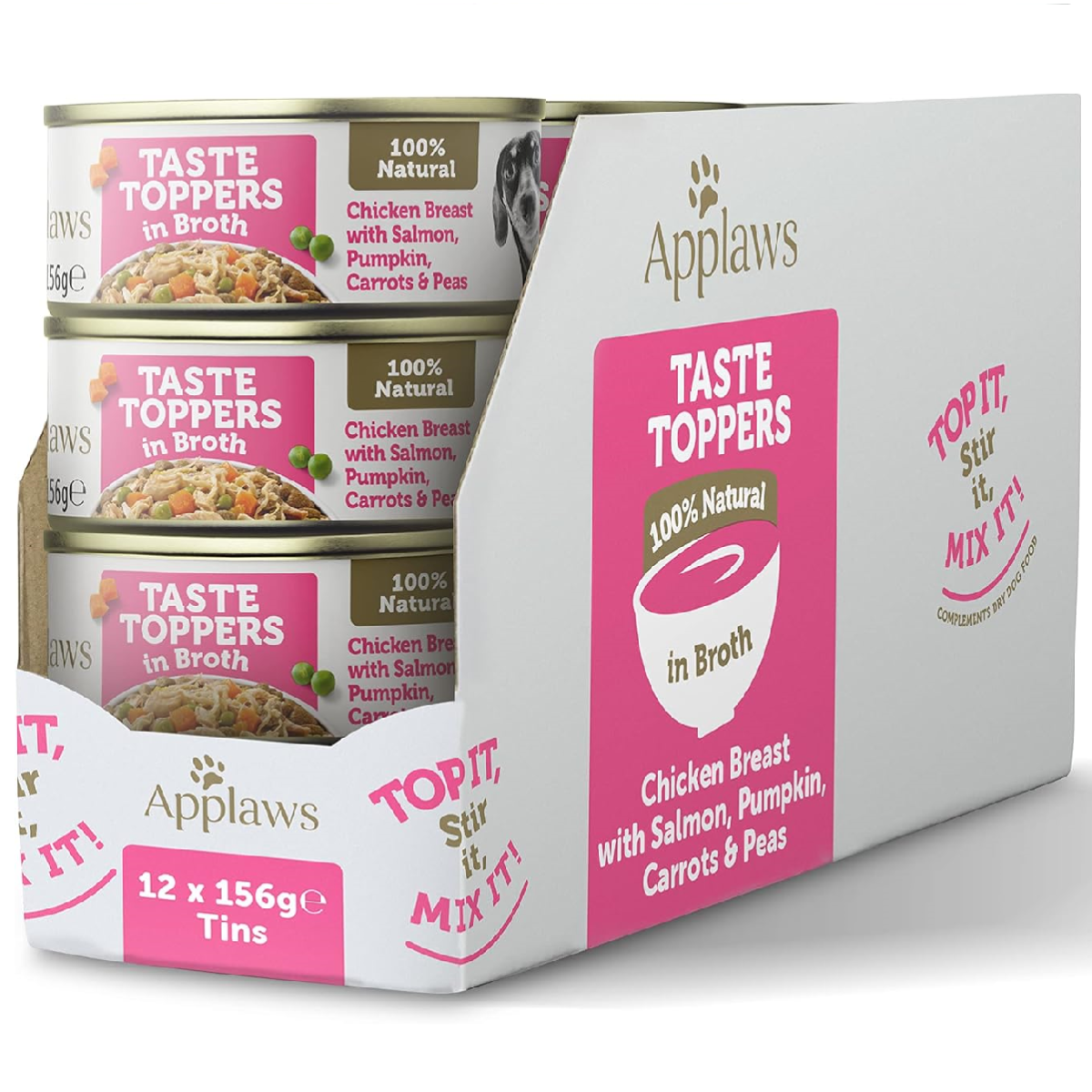 APPLAWS 100% Natural, Bax Conserve Hrana Umeda Caine, Piept de Pui | Somon | Vegetale in Supa 12x156g