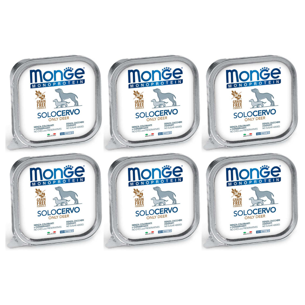 MONGE MONOPROTEIN SOLO Cerb, Bax Hrana Umeda Monoproteica, Fara Cereale, Caine, (pateu) 6x150g