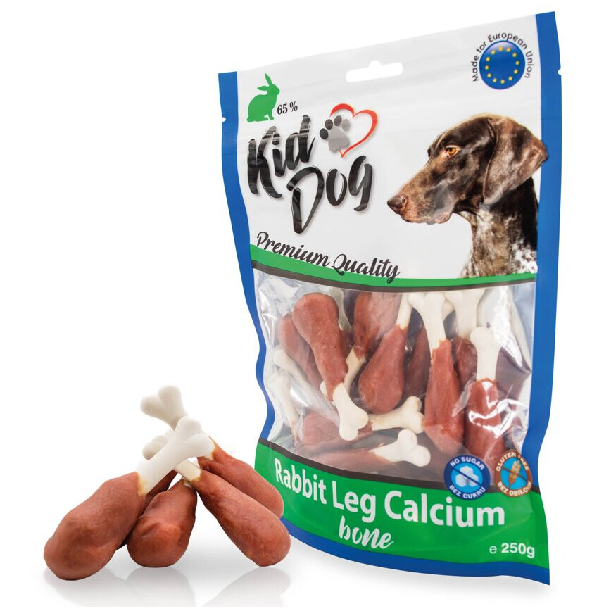 KIDDOG Oscioare cu Calciu și Iepure pentru Caini, 250 g – Recompense cu 65% Carne