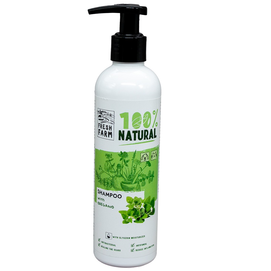 FRESH FARM Oregano Shampoo 250 ml – Sampon Antibacterian si Antifungic cu Extract Natural de Oregano pentru Caini si Pisici