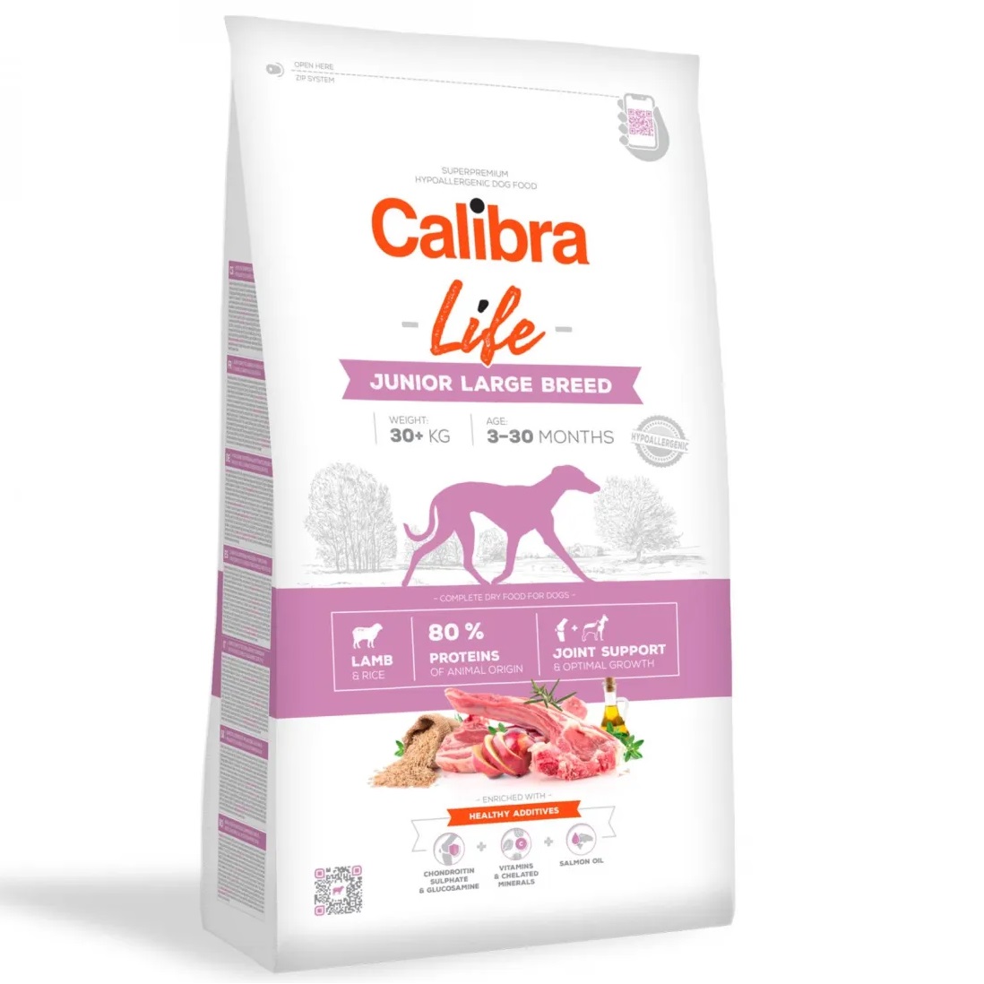 CALIBRA Dog Life Junior Large Breed, cu Miel – Hrană Uscata Superpremium pentru Câini Juniori de Talie Mare, 12kg