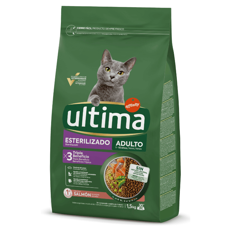 ULTIMA Cat Sterilized Adult Somon 1.5 kg | Hrană Uscată pentru Pisici Adulte Sterilizate | Suport pentru Controlul Greutăţii şi Vitalitate