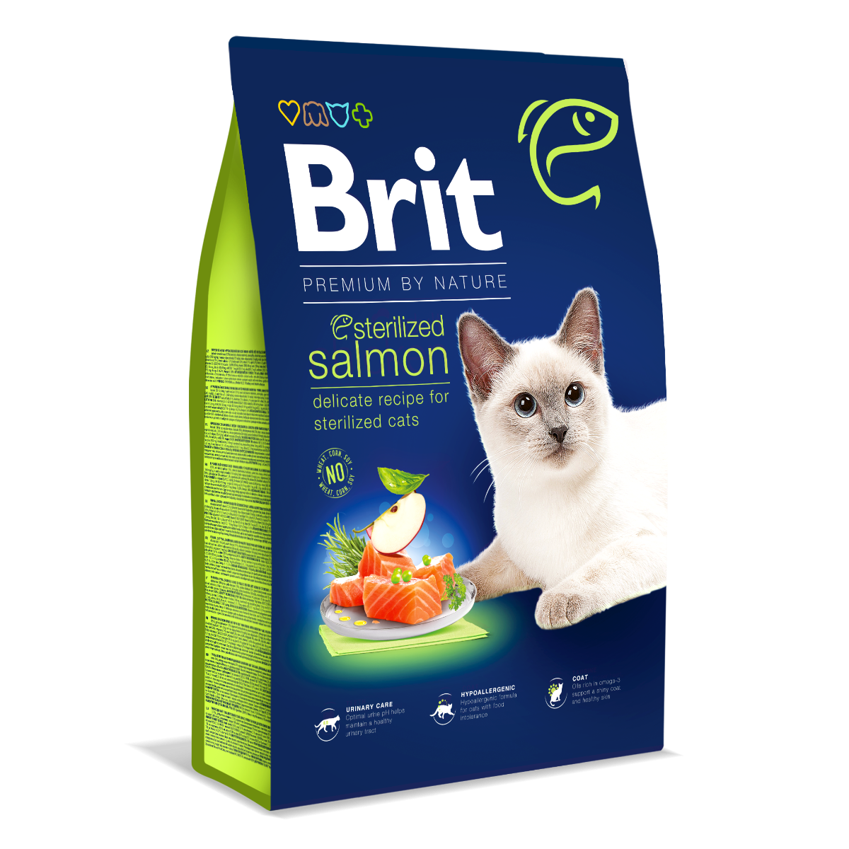 BRIT PREMIUM By Nature Cat Adult Sterilized, Somon, Hrana Uscata Pisica Sterilizata, Protectia Aparatului Urinar | Piele Sanatoasa | Blana Stralucitoare, 8kg