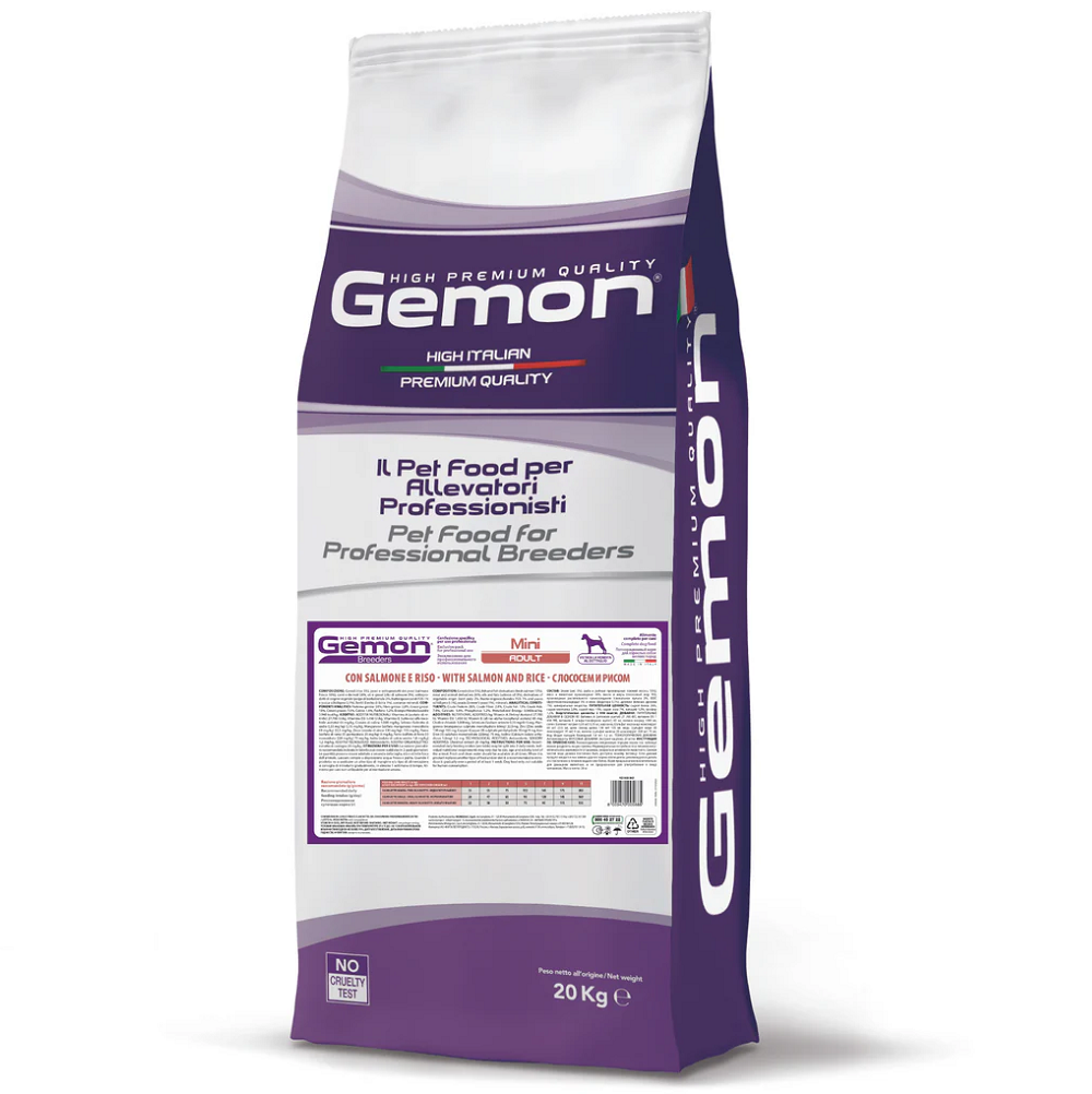 GEMON Breeders Dog Mini Adult, cu Somon si Orez – Hrană Uscată Profesională pentru Câini Adulți de Talie Mică, 20 kg