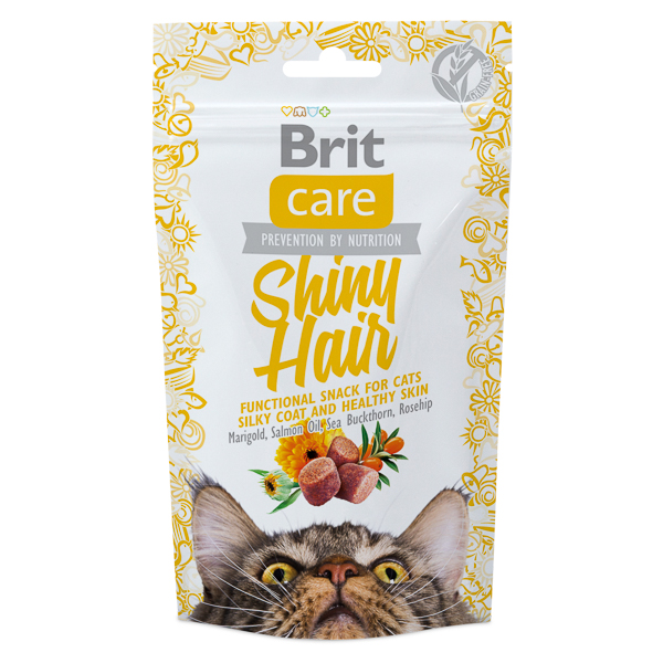 BRIT CARE Cat Snack Shiny Hair, Gustare Funcțională pentru Pisici, Blană Strălucitoare și Piele Sănătoasă. 50g