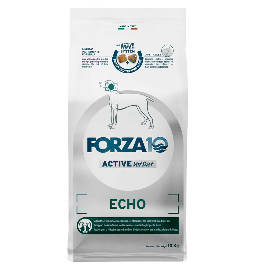 FORZA10 Active Vet Diet Echo, Dietă Uscată Monoproteică, cu Pește pentru Câini cu Otite Recurente sau Intolerante Alimentare