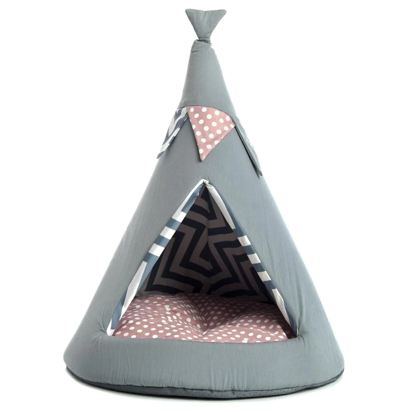Cort TEEPEE Pentru Caini Talie Mica si Pisici, Saltea Detasabila, 42cm | H 52cm
