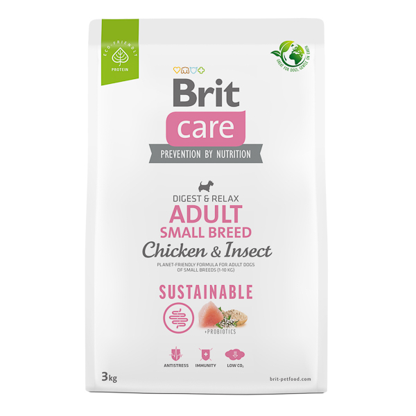 BRIT CARE Sustainable Adult Small Breed, cu Pui și Insecte, Hrană Uscata Sustenabilă pentru Câini de Talie Mică, Fără Gluten, 3kg