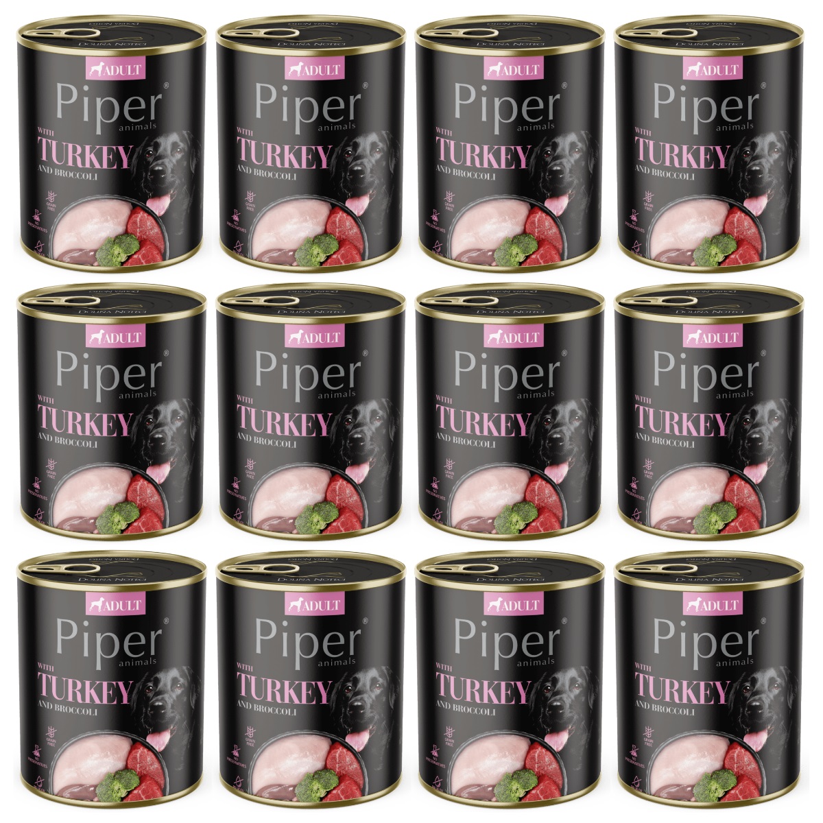 PIPER Animals, cu Curcan si Broccoli, Set Conserve Hrana Umeda Pentru Caini, 12x800g